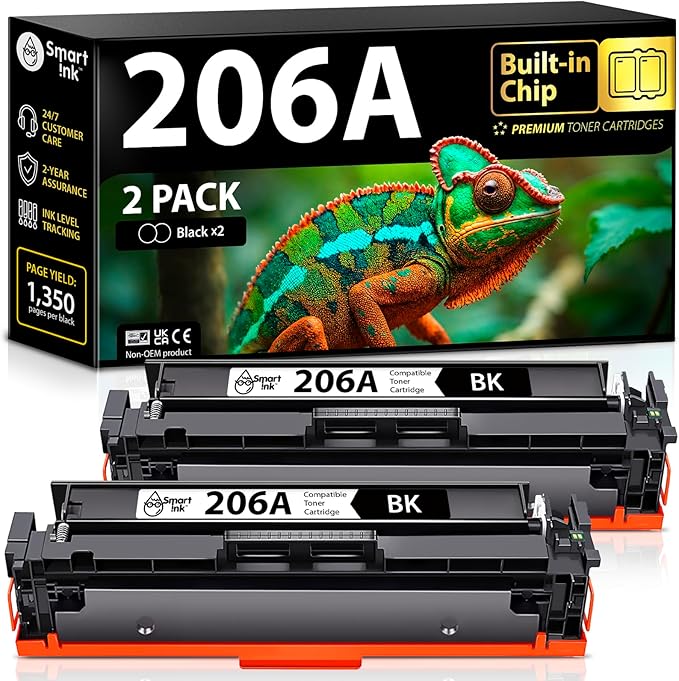 Smart Ink Compatible 206A Toner Cartridge Replacement for HP 206A Toner Cartridges (2 Black Combo Pack) 206X with Chip to use with Color Laserjet Pro MFP M283fdw M283cdw Laserjet Pro M255dw M255nw-DeskLoop Office