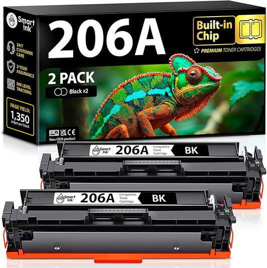 Smart Ink Compatible 206A Toner Cartridge Replacement for HP 206A Toner Cartridges (2 Black Combo Pack) 206X with Chip to use with Color Laserjet Pro MFP M283fdw M283cdw Laserjet Pro M255dw M255nw-DeskLoop Office