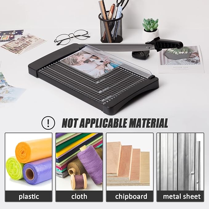 TIANSE Paper Trimmer Paper Cutter Guillotine with Safety Blade Lock 12” 8 to 12 Sheet Capacity Heavy Duty Metal Base A4 Paper Cutting Board for Home Office School-DeskLoop Office