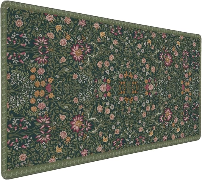 Dark Green Floral XXL Desk Mat, Extra Large Mouse Pad by OUNNTC