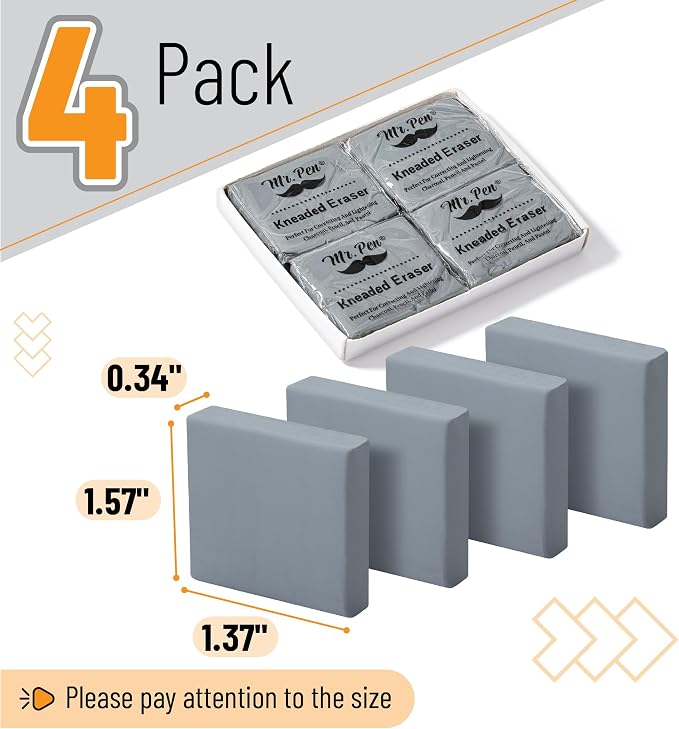 Mr. Pen- Kneaded Erasers, 1.57" x 1.37", 4 Pack, Graphite & Pastel Drawing - Image 2