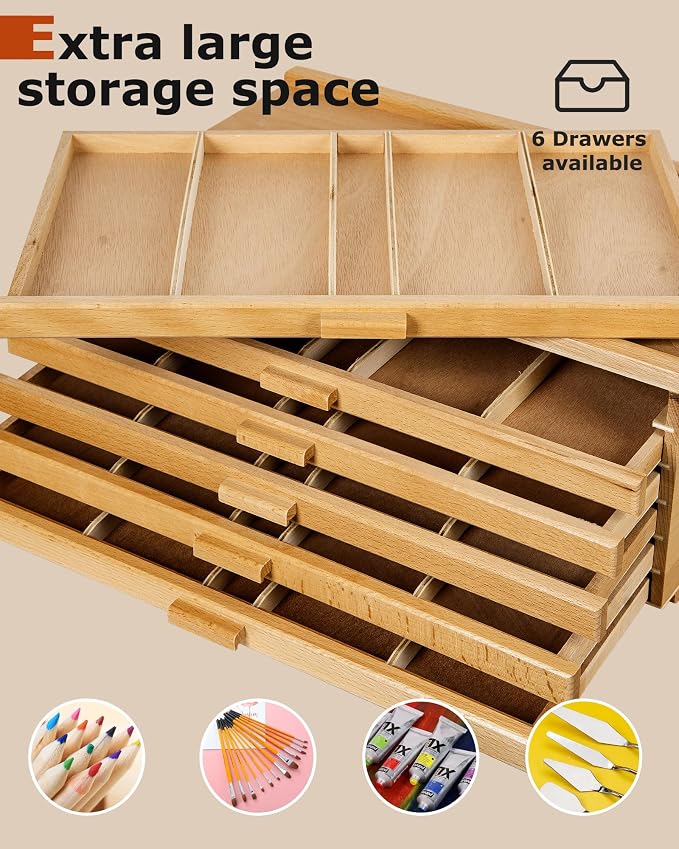DJAR 6-Drawer Beech Wood Art Supply Storage Box - Image 5