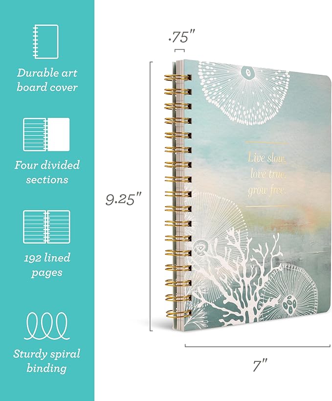 Compendium Spiral Notebook – Live Slow, Love True, Grow Free. – A Designer Spiral Notebook with 192 Lined Pages, College Ruled, 7.25" W x 9.25" H-DeskLoop Office