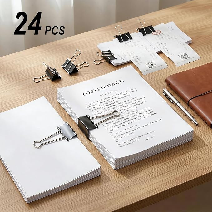 24 Pack 3 Inch Extra Large Binder Clips, Heavy Duty Paper Clamps, Big Metal - Image 5