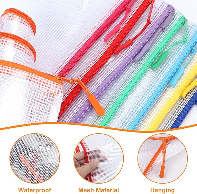 20pcs A3 17x12 Inches Extra Large Zipper Bags, Reusable Mesh Pouches for Office Supplies, Classroom Organization-DeskLoop Office