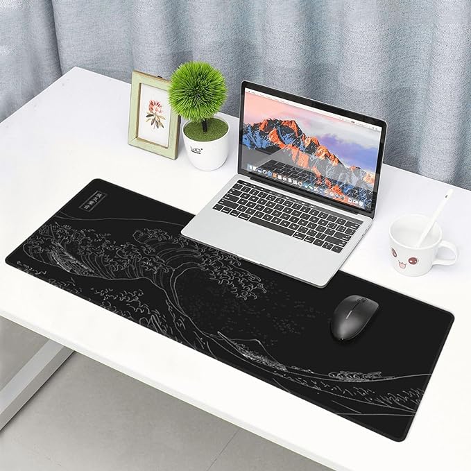 Japanese Gaming Mouse Pad Black Mouse Pad Kanagawa Large Mousepad Non-Slip - Image 6