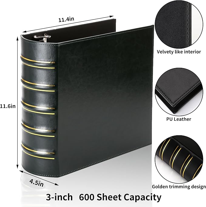 LETVPVOW Vintage Hardback 3 Ring Binder 3 Inch, Professional Leather Binder 3 - Image 2