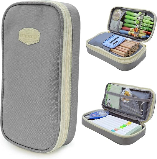 Large Capacity Pencil Case - Durable Zipper Aesthetic Pen Pouch, Big Storage Organizer for School, Office & Travel - Waterproof & Multi-Use (Gray)-DeskLoop Office