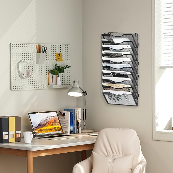 EasyPAG Wall File Organizer for Office 10 Pocket Mesh Wall Mounted Paper - Image 7