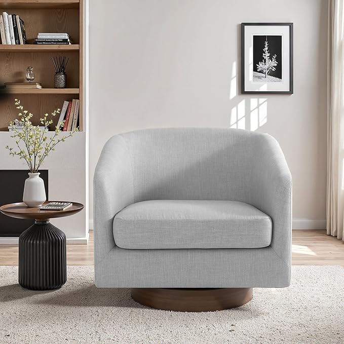 UIXE Swivel Accent Chairs Set of 2, Fabric Upholstered Barrel Chair for Living Room, Comfy Round Armchair Single Sofa Bedroom Reading Seat - 31" W, Light Gray-DeskLoop Office