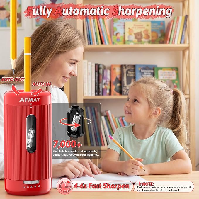 AFMAT Electric Pencil Sharpener, Auto in & Out, 5 Nibs, 7K+ Uses, Fully - Image 2