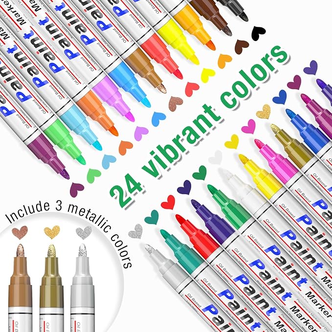 DAPAWIN Oil Based Paint Pen: Permanent Paint Marker, Waterproof Paint Set of 24 - Image 2