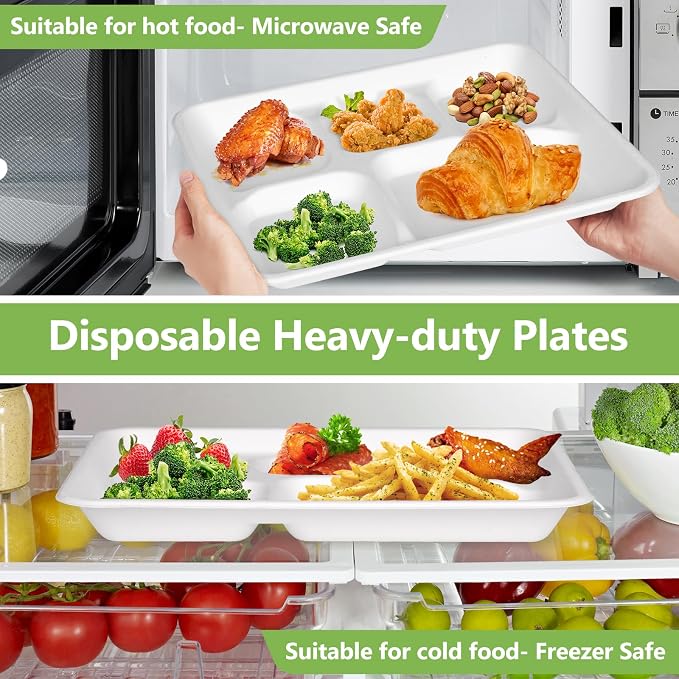 Compostable 5 Compartment Plates Disposable, 10.25 x 8.25 inch, 125 Pack - Image 5