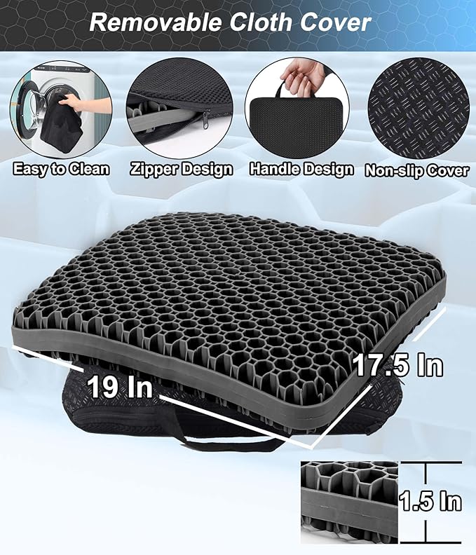Seat Cushion, Gel Seat Cushion for Long Sitting– Back, Sciatica, Tailbone Pain Relief Pad, 19in Seat Pad for Car, Office Chair, Wheelchair, Soft Support for Long Trips-DeskLoop Office