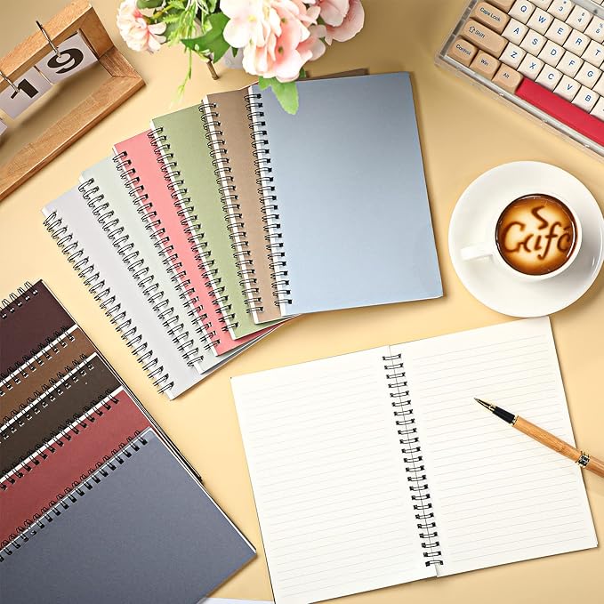 Fuutreo 12 Pcs Spiral Notebook for Work A5 8.3 x 5.7 Inch College Ruled Spiral Journal Notebook Kraft Cover Ruled Paper, 12 Color, 60 Sheets, 120 Pages for Office School(Morandi Color)-DeskLoop Office
