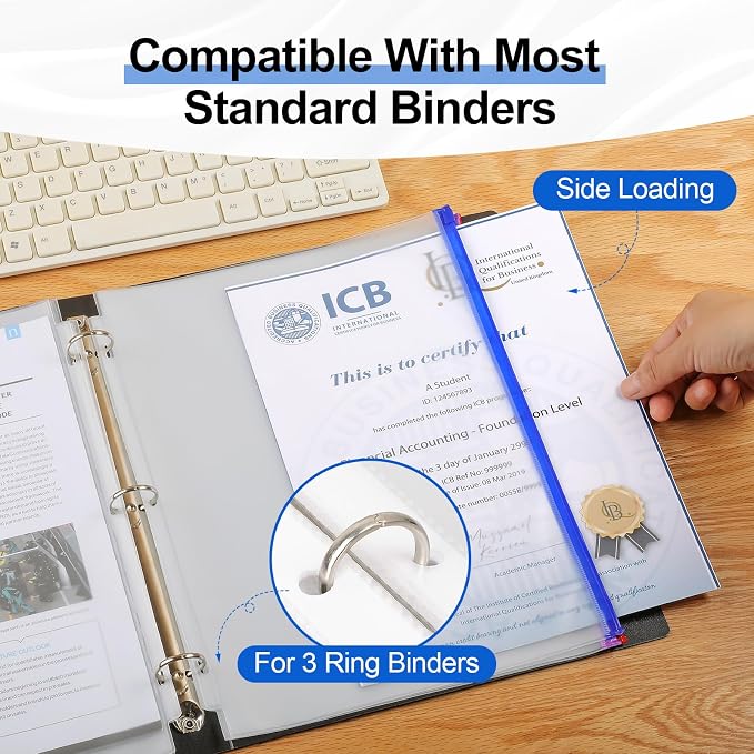 KTRIO 12 Pack Binder Pockets, 8.5 x 11 Colored Zipper Pouches - Image 4