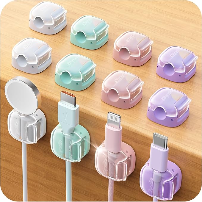 Cable Clips, 12 Pack Cord Holder Cord Organizer Spring Cord Clips Phone Charger by Chfeila