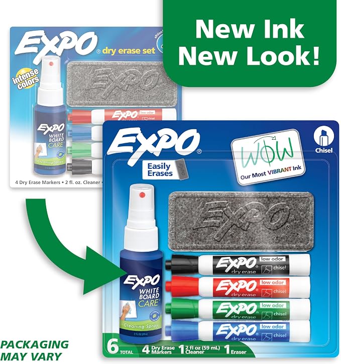 EXPO Dry Erase Markers Kit, Chisel Tip, Spray Cleaner, Office Essentials - Image 3