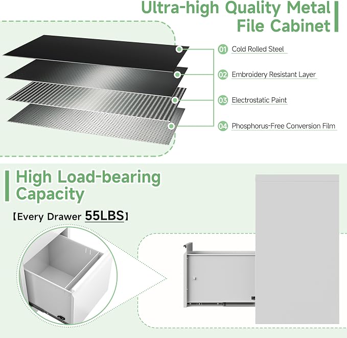 2-Drawer File Cabinet with Lock, Metal Vertical Filing Cabinets - Image 7