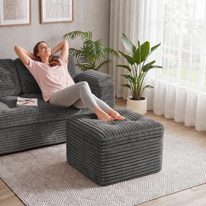 23.6in Pouf Ottoman, Corduroy Ottoman Foot Rest - Image 7