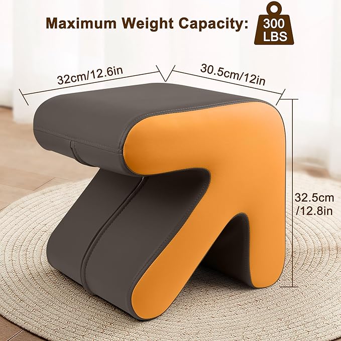 H&B Luxuries Ottoman, Foot Stool with Creative Shape, Napa Leather Ottomans, Removable Outer Foot Rest, No Assembly Required, Ottoman for Living Room, Bedroom, Entrance, Gray Yellow-DeskLoop Office