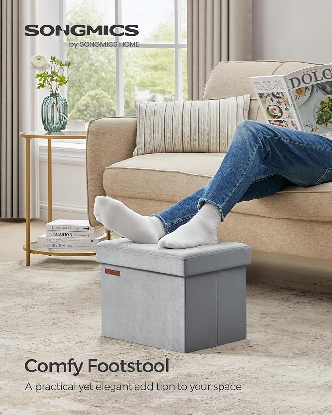 SONGMICS Storage Ottoman, Foldable Small Ottoman Foot Rest, 12.2 x 16.1 Inches - Image 3