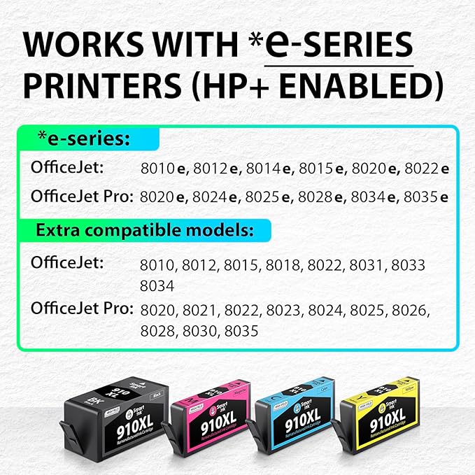 Smart Ink Remanufactured Ink Cartridges Replacement for HP 910XL 910 XL Black and Color Combo Pack to use with OfficeJet Pro 8025e 8025 8028e 8028 8035e 8035 OfficeJet 8015e 8022e 8015 8022 Printers-DeskLoop Office