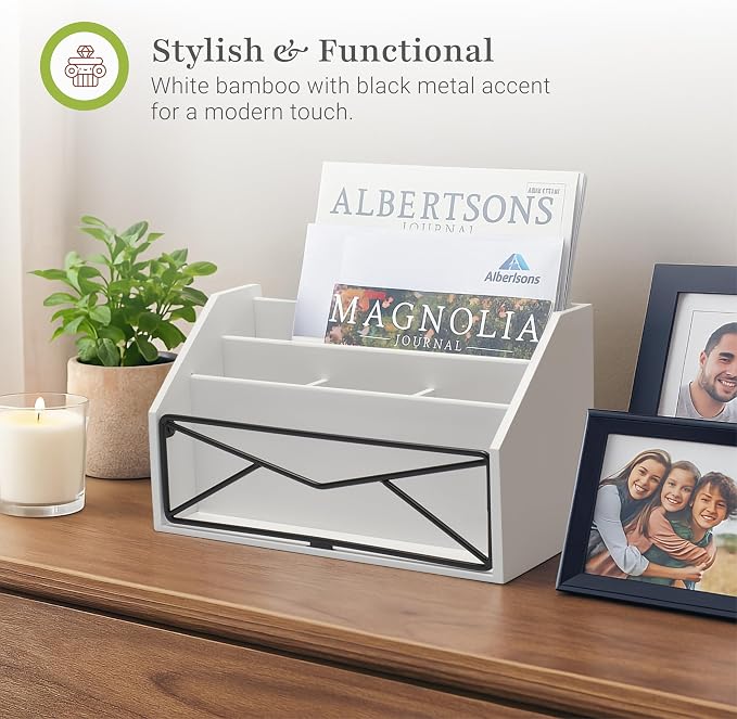 Prosumer's Choice Bamboo Desk Organizer – White Powder-Coated Natural Bamboo - Image 4