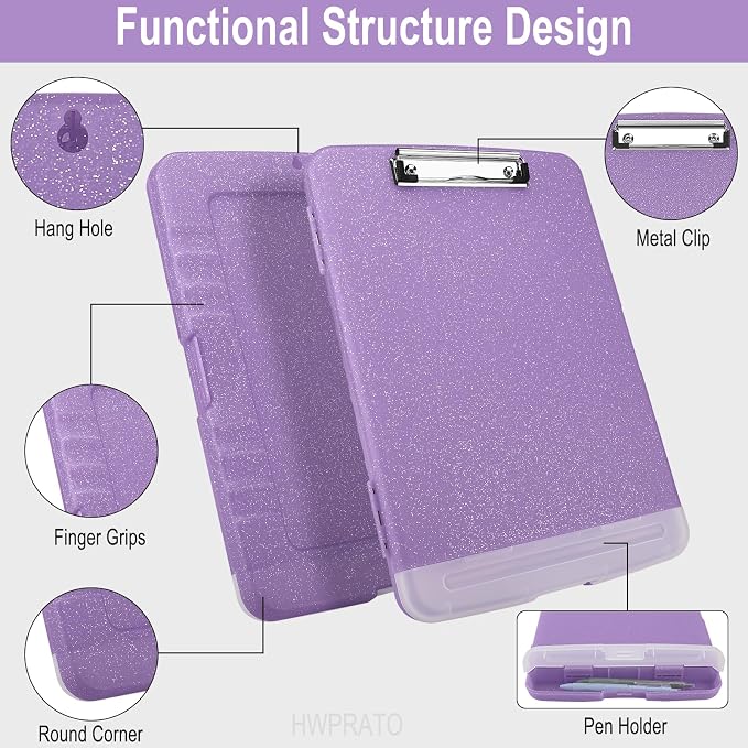 HWPRATO Glitter Clipboard with Storage, Clip Boards 8.5x11 with Pen Holder - Image 4