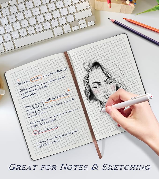 Biuwory A5 Hardcover Graph Paper Notebook, Grid Leather Journal - Image 3