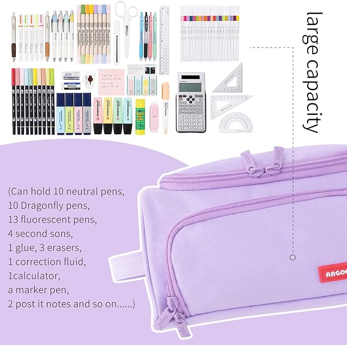 HVOMO Big Capacity Pencil Case High Large Storage Pouch Marker Pen Case Travel Simple Stationery Bag School College Office Organizer for Teens Girls Adults Student（N Purple）-DeskLoop Office