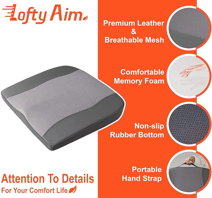 Car Seat Cushion, Comfort Memory Foam Car Cushions for Driving - Sciatica & Lower Back Pain Relief, Driver Seat Pillow for Auto, Office Chair, Wheelchair - Dark Grey-DeskLoop Office