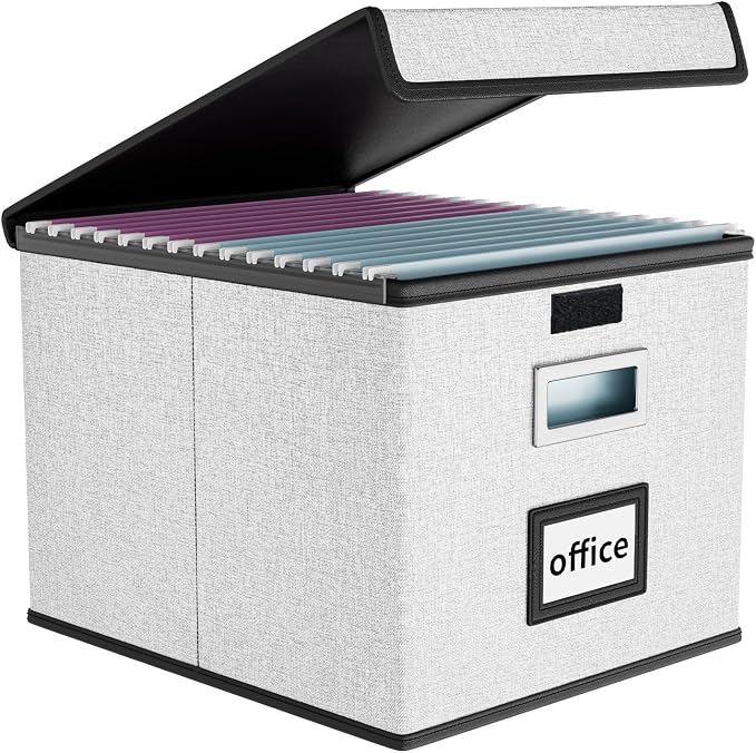 File Organizer Box with Lid, Collapsible File Folder Organizer by Huolewa
