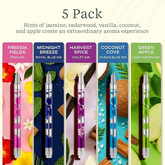 Lifelines Scented Lava Gel Pen Set, 5-Pack (Brights) - 0.5mm Colored Gel Pens Infused with Scented Essential Oil Blends & Mesmerizing Lava - School Supplies for College Kids & Adults-DeskLoop Office