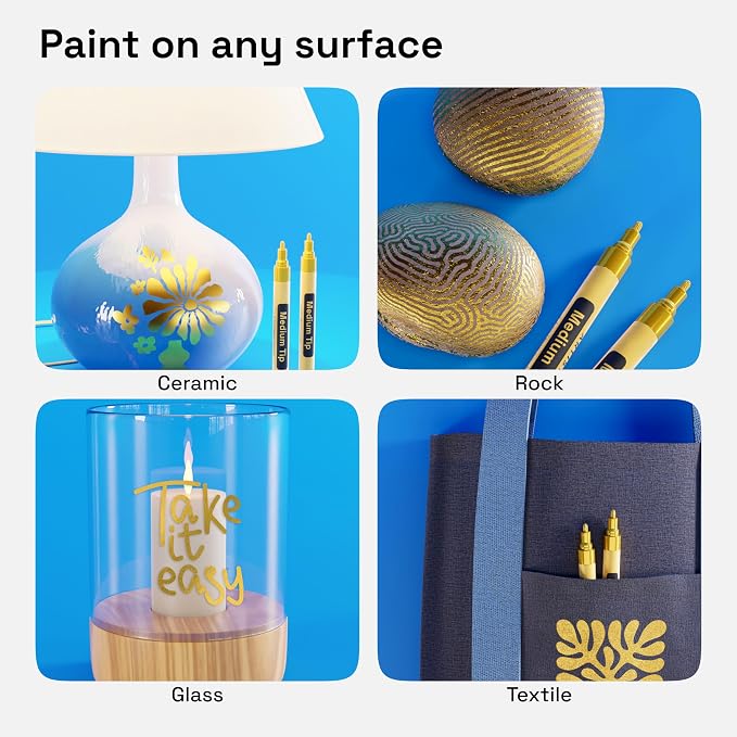 ARTISTRO 2 Gold Acrylic Paint Markers - 3mm Medium-Tip Paint Pens - Perfect - Image 2