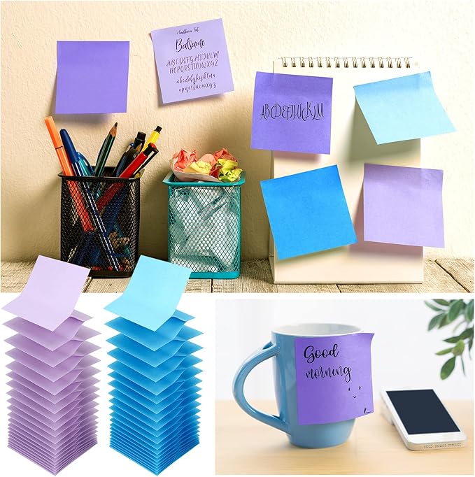 24 Pack Pop Up Sticky Notes 3 x 3 Refills 1200 Sheets Colored Sticky Notes Self Adhesive Memo Pads for Home Office Supplies(Purple Blue, Classic)-DeskLoop Office
