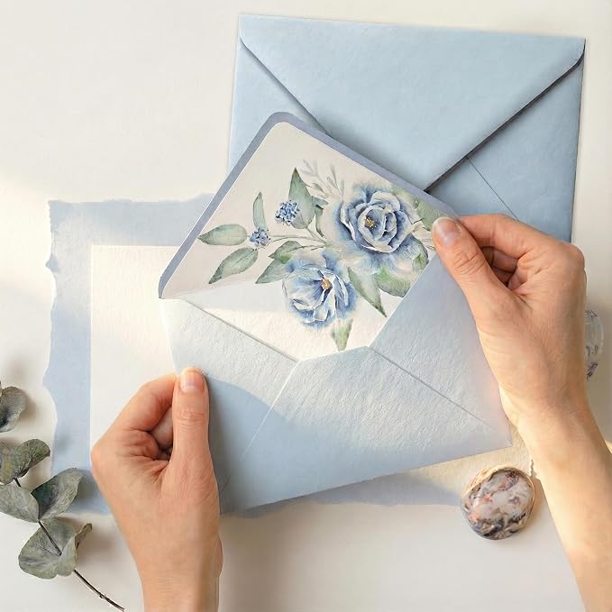 50 Pcs Baby Blue Envelopes Floral Pattern 5x7 Envelopes - Image 6