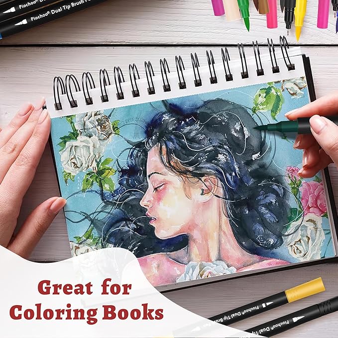 Coloring Markers Pens, 34 Dual Tip Brush Pens, Fine Point Marker set for Kids Adult Coloring Book, Bullet Journaling, Drawing-DeskLoop Office