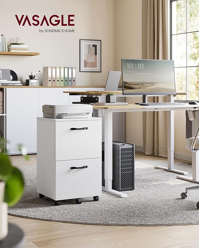 VASAGLE 2-Drawer File Cabinet, Small Rolling Filing Cabinet for Home Office, Printer Stand, for A4, Letter-Size Documents, 15.7 x 16.5 x 27.6 Inches, Snow White UOFC040W46-DeskLoop Office