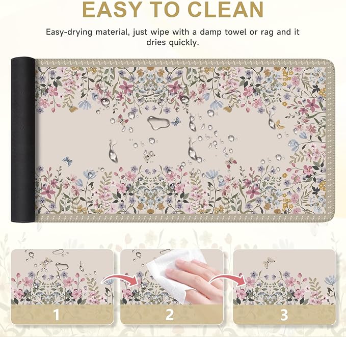 iCasso Floral Desk Mat for Keyboard and Mouse, Cute Gaming Mouse Pad XXL - Image 5