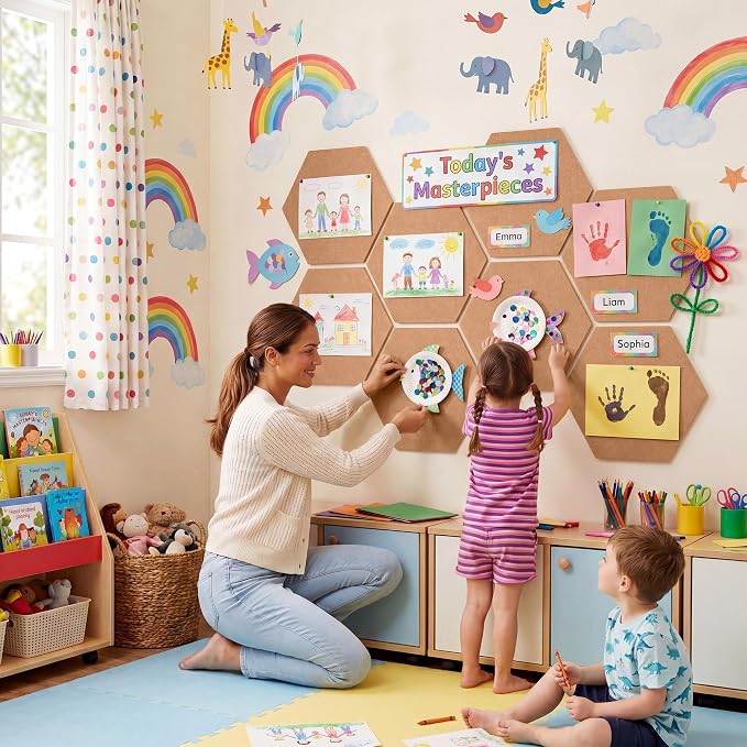 12" Large Bulletin Board with 30 Push Pins, Felt Wall Tiles - Image 5