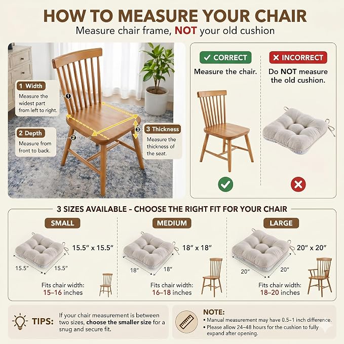 BETU Chair Cushions for Dining Chairs Set of 4, 3.5" Thick Kitchen Table Chair - Image 4