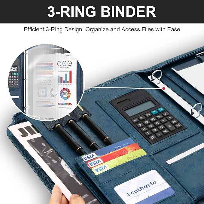 Leathario Portfolio Binder, 3-Ring Folder Organizer, Includes 5 Sheet - Image 4