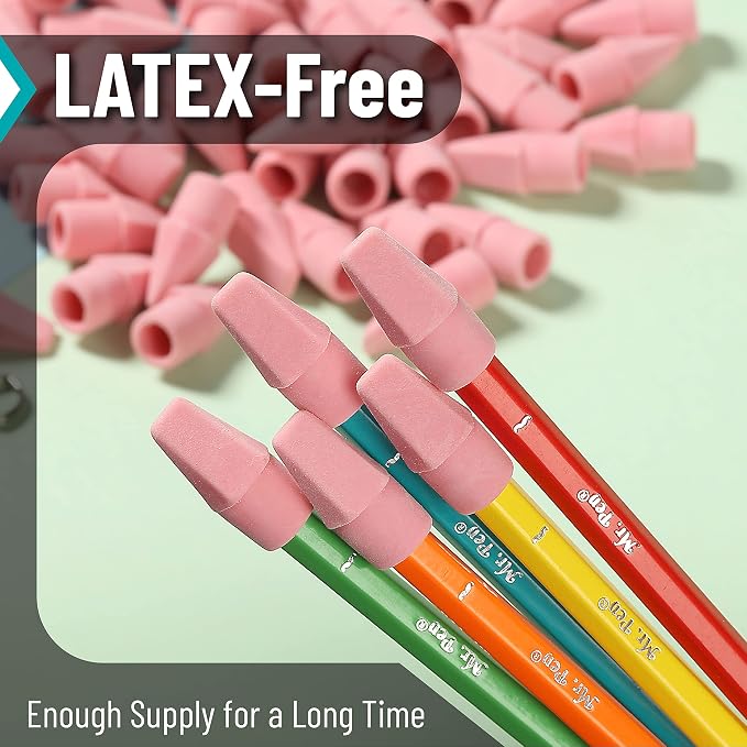 Mr. Pen- Pencil Top Erasers, 120 Pack, Latex-Free | No-Smudge Cap Pencil Erasers - Image 5