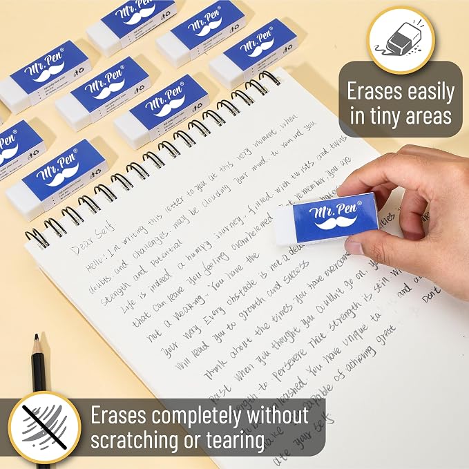 Mr. Pen- White Pencil Eraser, 10 Pack | Large Latex Free Vinyl Block Erasers - Image 4
