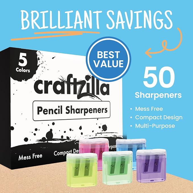 Craftzilla 50 Pack Bulk Pencil Sharpeners, Dual-Hole Manual Sharpener - Image 3