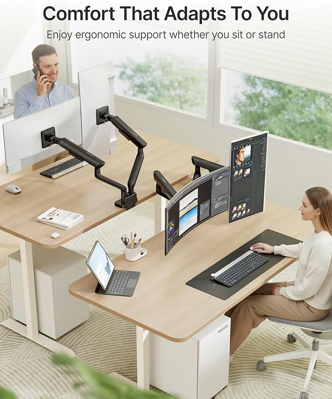 monTEK Dual Monitor Arm, Mechanical Spring Monitor Arm - Image 7