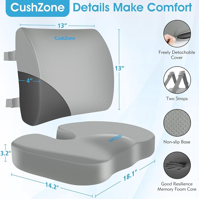 CushZone Ergonomic Seat Cushion & Lumbar Support Pillow - Image 8