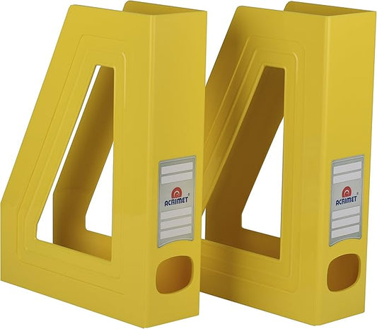 Acrimet Magazine File Holder, Durable Rack, Space-Saving Organizer (Plastic) (Yellow Color) (2 pack)-DeskLoop Office