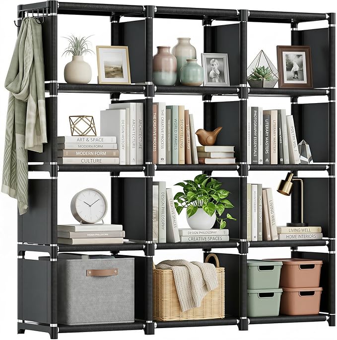 Mavivegue Book Shelf, 12 Cube Storage Organizer, DIY Bookcase, Metal Bookshelf by Mavivegue